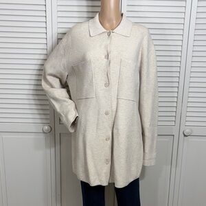 Aritzia Babaton Society Sweater Button-up Knit Shacket Heather Oatmeal Medium